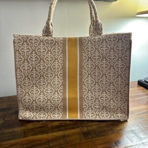 Elegant Tan Patterned Tote Bag